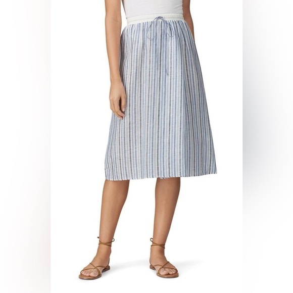 NWT Sita Murt Linen Blue & White Striped Midi Pull-On Skirt w/ Drawstring 8 (40) - Picture 1 of 15